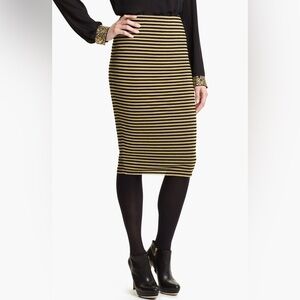 Vince Camuto Gold Black Sparkly Striped Stretch Pencil Straight Skirt XS X Small